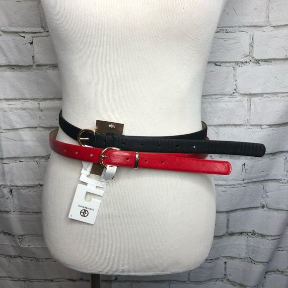 Giani Bernini 2 Pack of Skinny Belts, Red & Black Plaid, Multiple Sizes, NWT!! - Picture 2 of 7